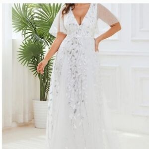 New With Tags EVER PRETTY White and Silver Women's WEDDING DRESS 2X